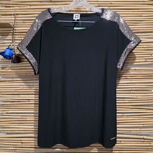 Anne Klein Black Blouse with Gold Sequin Accents